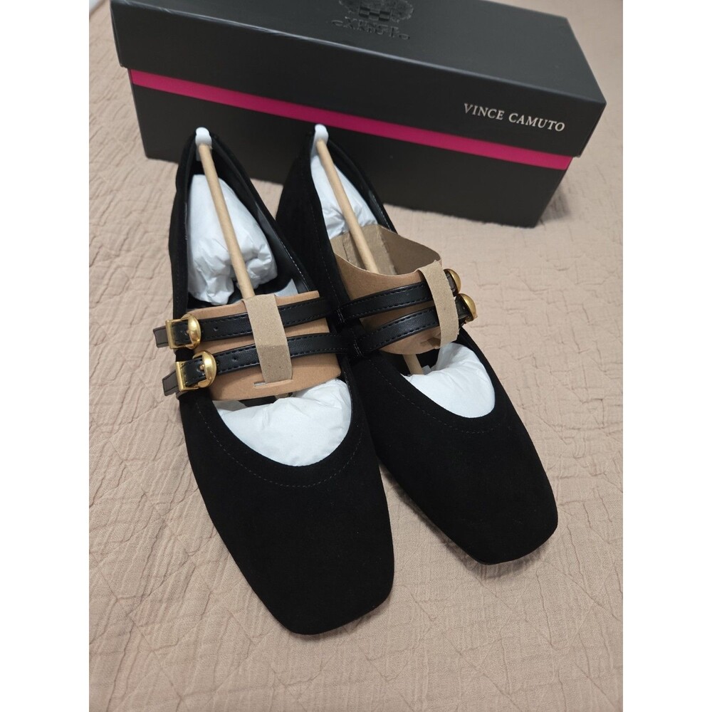 Vince Camuto Vanyee Mary Jane Flats Black Suede Double Buckle Women's 9.5M